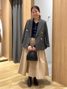 「ROPE' PICNIC（ロペピクニック）の【新色追加】メタル釦ドッキングワンピース（ワンピース）」を使った、ななこさん（レディース・151cm）の秋コーディネート