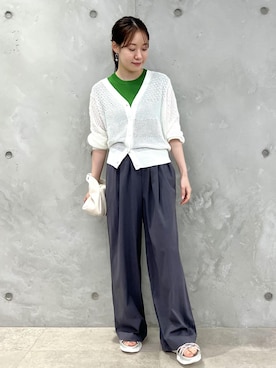 「ROPE' PICNIC（ロペピクニック）の洗える/レーヨンナイロンイージーワイドパンツ（その他パンツ）」を使った、ななこさん（レディース・151cm）の夏コーディネート
