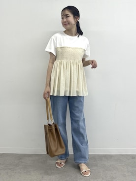「ROPE' PICNIC（ロペピクニック）のアイテム（ショルダーバッグ）」を使った、ななこさん（レディース・151cm）の夏コーディネート