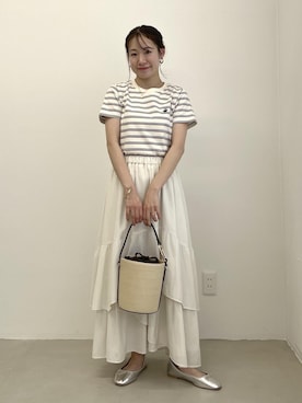 「ROPE' PICNIC（ロペピクニック）の【AIRina/エアリーナ】軽くてやわらかいバレエシューズ（バレエシューズ、シルバー系）」を使った、ななこさん（レディース・151cm）の春コーディネート