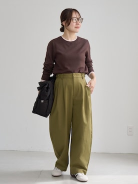 「ROPE' PICNIC（ロペピクニック）の【WEB限定】キルティングデザイントートバッグ/A4対応・軽量・撥水（トートバッグ、ブラウン系）」を使った、ななこさん（レディース・151cm）の秋コーディネート