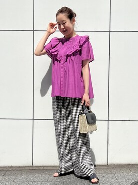 「ROPE' PICNIC（ロペピクニック）の洗える/レーヨンナイロンイージーワイドパンツ（その他パンツ）」を使った、ななこさん（レディース・151cm）の春コーディネート