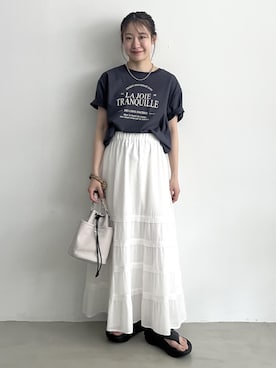 「ROPE' PICNIC（ロペピクニック）の巾着ショルダーバッグ/撥水・3WAY（ショルダーバッグ、グレー系）」を使った、ななこさん（レディース・151cm）の春コーディネート