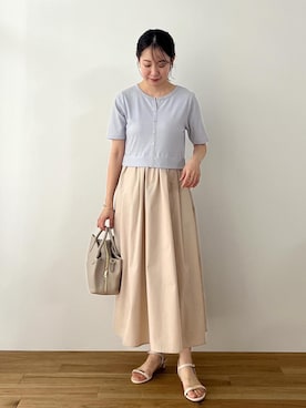 「ROPE' PICNIC（ロペピクニック）のメタルバーストラップサンダル（サンダル、ホワイト系）」を使った、ななこさん（レディース・151cm）の夏コーディネート