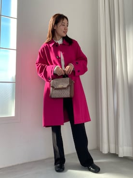 「ROPE' PICNIC（ロペピクニック）のアイテム（ステンカラーコート）」を使った、ななこさん（レディース・151cm）の冬コーディネート