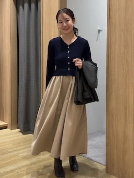 「ROPE' PICNIC（ロペピクニック）の【新色追加】メタル釦ドッキングワンピース（ワンピース）」を使った、ななこさん（レディース・151cm）の秋コーディネート