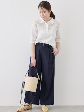 「ROPE' PICNIC（ロペピクニック）のバックストラップグルカサンダル（サンダル、ベージュ系）」を使った、ななこさん（レディース・151cm）の夏コーディネート