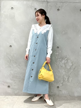 「襟付きトップス」｜「アイテム（その他シューズ）」を使った、ななこさん（レディース・151cm）の春コーディネート