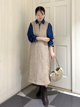 「アイテム（ジャンパースカート）」を使った、ななこさん（レディース・151cm）の秋コーディネート