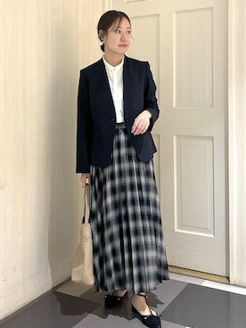 「アイテム（ノーカラージャケット）」を使った、ななこさん（レディース・151cm）の夏コーディネート