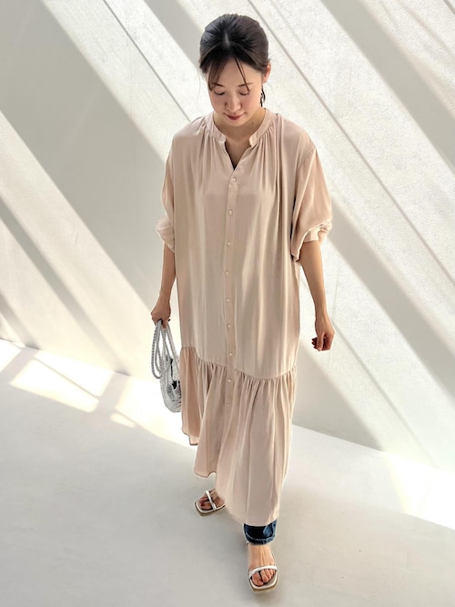 BEEDEN ベージュ 長袖ポロシャツ ワンピース BEEDEN ベージュ 長袖ポロシャツ ワンピース