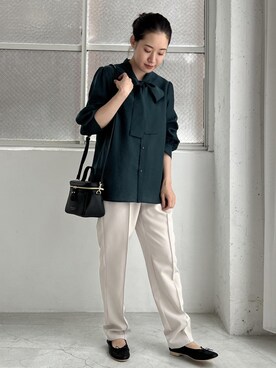 「ROPE' PICNIC（ロペピクニック）のバニティショルダーバッグ（ショルダーバッグ）」を使った、ななこさん（レディース・151cm）の夏コーディネート