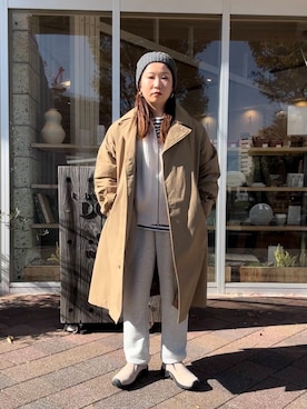「アイテム（ステンカラーコート）」を使った、Sayakaさん（レディース・150cm）の秋コーディネート