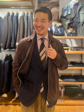 「アイテム（その他アウター、ブラウン系）」を使った、YAMASHITAさん（メンズ・167cm）の秋コーディネート