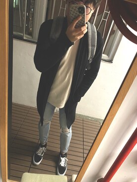 「no brand（ノーブランド）のアイテム（ピーコート）」を使った、P.Y.さん（メンズ・172cm）の冬コーディネート