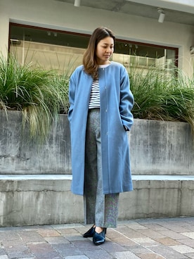 「Te chichi（テチチ）のアイテム（ノーカラーコート）」を使った、✳︎ｆｕｋｕ✳︎さん（レディース・158cm）の冬コーディネート
