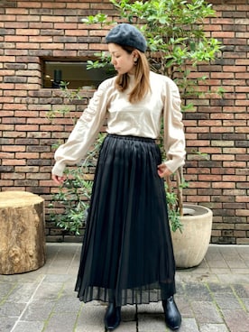 「袖ボリューム」｜「アイテム（ハンチング/ベレー帽）」を使った、✳︎ｆｕｋｕ✳︎さん（レディース・158cm）の秋コーディネート