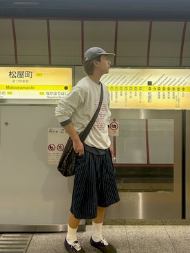 「UMBRO（アンブロ）のアイテム（キャップ）」を使った、翔太郎さん（メンズ・175cm）の春コーディネート