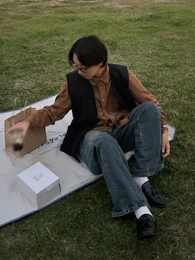 「アイテム（ベスト）」を使った、翔太郎さん（メンズ・175cm）の秋コーディネート