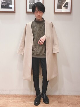 「黒スキニー」｜「アイテム（ノーカラーコート）」を使った、いましさん（メンズ・169cm）の秋コーディネート