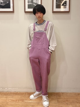 「アイテム（オールインワン・サロペット、パープル系）」を使った、いましさん（メンズ・169cm）の冬コーディネート
