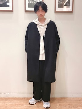 「アイテム（ノーカラーコート）」を使った、いましさん（メンズ・169cm）の秋コーディネート