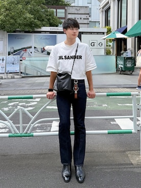 「Jieda（ジエダ）のOW FLARE DENIM PANTS（デニムパンツ）」を使った、ryuさん（メンズ・170cm）の夏コーディネート