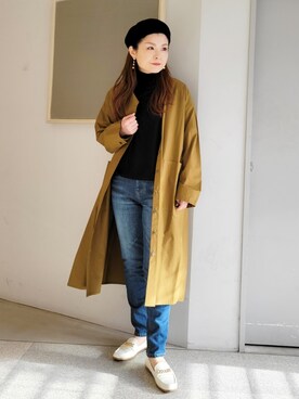 「シャツワンピ」｜「アイテム（ノーカラージャケット）」を使った、tttttsssssuuuuuさん（レディース・158cm）の冬コーディネート