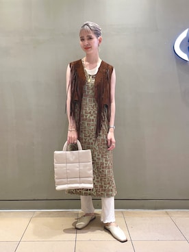 「レザーベスト」｜コウノナホさん（レディース・164cm）の夏コーディネート