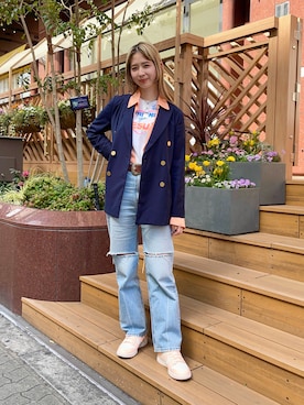 「アイテム（テーラードジャケット）」を使った、コウノナホさん（レディース・164cm・20代）の春コーディネート