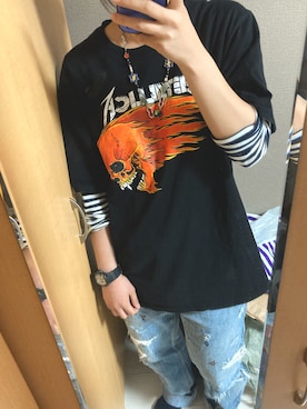 「METALLICA（メタリカ）のアイテム」を使った、おむすしさん（レディース・158cm）の春コーディネート