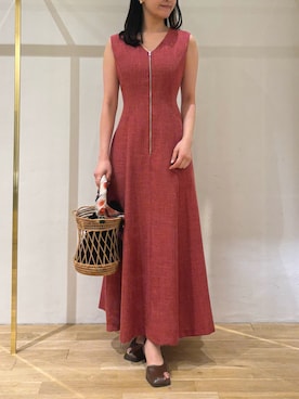 「LAGUNAMOON（ラグナムーン）のフロントZIPミックスカラーワンピース 【夏服】【オフィスカジュアル】（ワンピース、レッド系）」を使った、NAO YAMAMURAさん（レディース・158cm）の夏コーディネート