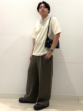 「SENSE OF PLACE by URBAN RESEARCH(センスオブプレイスバイアーバンリサーチ)のヘンリーネックカノコプルオーバー(Tシャツ/カットソー、ホワイト系)」を使った、shoさん(メンズ・173cm)の夏コーディネート