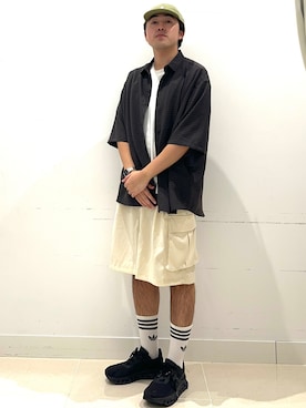 「SENSE OF PLACE by URBAN RESEARCH（センスオブプレイスバイアーバンリサーチ）のマイクロチェックエクストラルーズショートスリーブシャツ（シャツ/ブラウス、ブルー系）」を使った、shoさん（メンズ・173cm）の春コーディネート