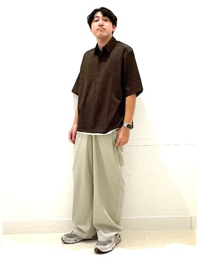 「SENSE OF PLACE by URBAN RESEARCH(センスオブプレイスバイアーバンリサーチ)のルーズドロストプルオーバーシャツ(Shirts、ブラウン系)」を使った、shoさん(メンズ・173cm)の夏コーディネート