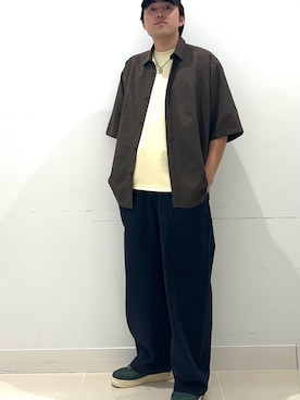 「SENSE OF PLACE by URBAN RESEARCH（センスオブプレイスバイアーバンリサーチ）のマイクロチェックエクストラルーズショートスリーブシャツ（シャツ/ブラウス、ブラウン系）」を使った、shoさん（メンズ・173cm）の春コーディネート