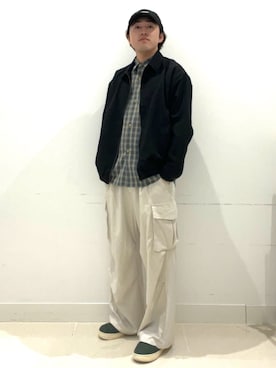 「SENSE OF PLACE by URBAN RESEARCH（センスオブプレイスバイアーバンリサーチ）の『UR TECH DRYLUXE』リネンライクジップブルゾン（ブルゾン、ブラック系）」を使った、shoさん（メンズ・173cm）の春コーディネート