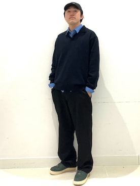 「SENSE OF PLACE by URBAN RESEARCH（センスオブプレイスバイアーバンリサーチ）の『洗濯可』スキッパーロングスリーブニット（ニット/セーター、ブルー系）」を使った、shoさん（メンズ・173cm）の春コーディネート