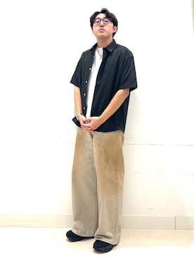 「SENSE OF PLACE by URBAN RESEARCH（センスオブプレイスバイアーバンリサーチ）の『一部WEB限定カラー』ヴィンテージライクデニムワイドパンツ（デニムパンツ、グリーン系）」を使った、shoさん（メンズ・173cm）の春コーディネート