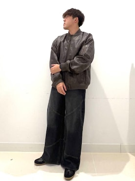「アイテム（MA-1）」を使った、shoさん（メンズ・173cm）の秋コーディネート