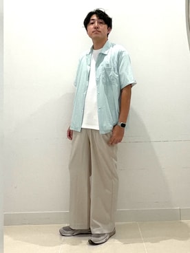 「SENSE OF PLACE by URBAN RESEARCH(センスオブプレイスバイアーバンリサーチ)のシアーリップショートスリーブシャツ(Shirts、グリーン系)」を使った、shoさん(メンズ・173cm)の夏コーディネート