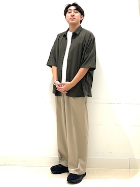 「SENSE OF PLACE by URBAN RESEARCH（センスオブプレイスバイアーバンリサーチ）のマイクロチェックエクストラルーズショートスリーブシャツ（シャツ/ブラウス、グリーン系）」を使った、shoさん（メンズ・173cm）の春コーディネート