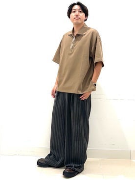 「SENSE OF PLACE by URBAN RESEARCH(センスオブプレイスバイアーバンリサーチ)のダンボールポンチハーフジップショートスリーブTシャツ(Tシャツ/カットソー、ベージュ系)」を使った、shoさん(メンズ・173cm)の夏コーディネート
