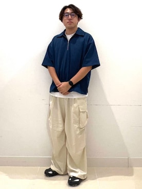 「アイテム（カーゴパンツ）」を使った、shoさん（メンズ・173cm）の夏コーディネート