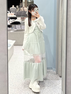 「OLIVE des OLIVE（オリーブデオリーブ）のPiqniqueレース切替ロングワンピース（ワンピース、グリーン系）」を使った、yu22oliveさん（レディース・150cm）の春コーディネート