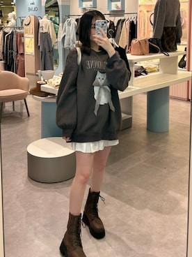 「OLIVE des OLIVE（オリーブデオリーブ）のレースアップショートブーツ（ブーツ）」を使った、yu22oliveさん（レディース・150cm）の秋コーディネート