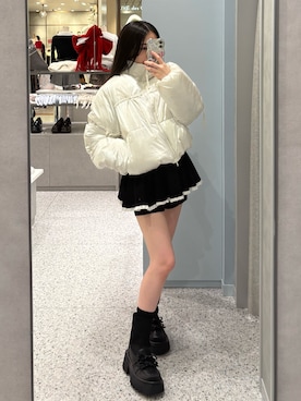 「スカートコーデ」｜「アイテム（ダウンジャケット/コート）」を使った、yu22oliveさん（レディース・150cm）の秋コーディネート