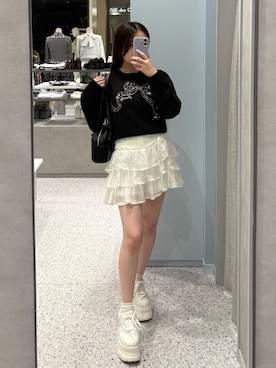 「OLIVE des OLIVE（オリーブデオリーブ）のサテンリボン厚底スニーカー（スニーカー）」を使った、yu22oliveさん（レディース・150cm）の秋コーディネート