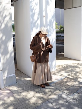 「アイテム（ノーカラージャケット）」を使った、mokaさん（レディース・155cm）の秋コーディネート