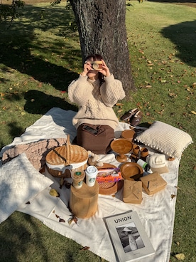 「アイテム（ビジネスバッグ）」を使った、mokaさん（レディース・155cm）の秋コーディネート